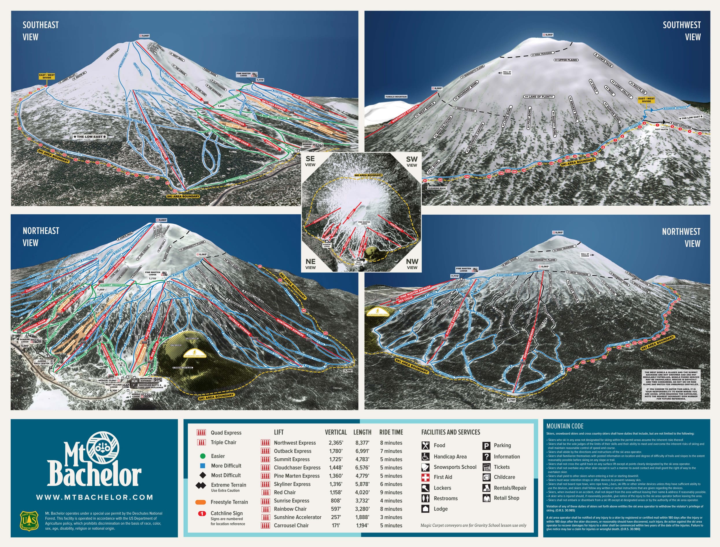 Mount Bachelor Ski Trail Map, Free Download
