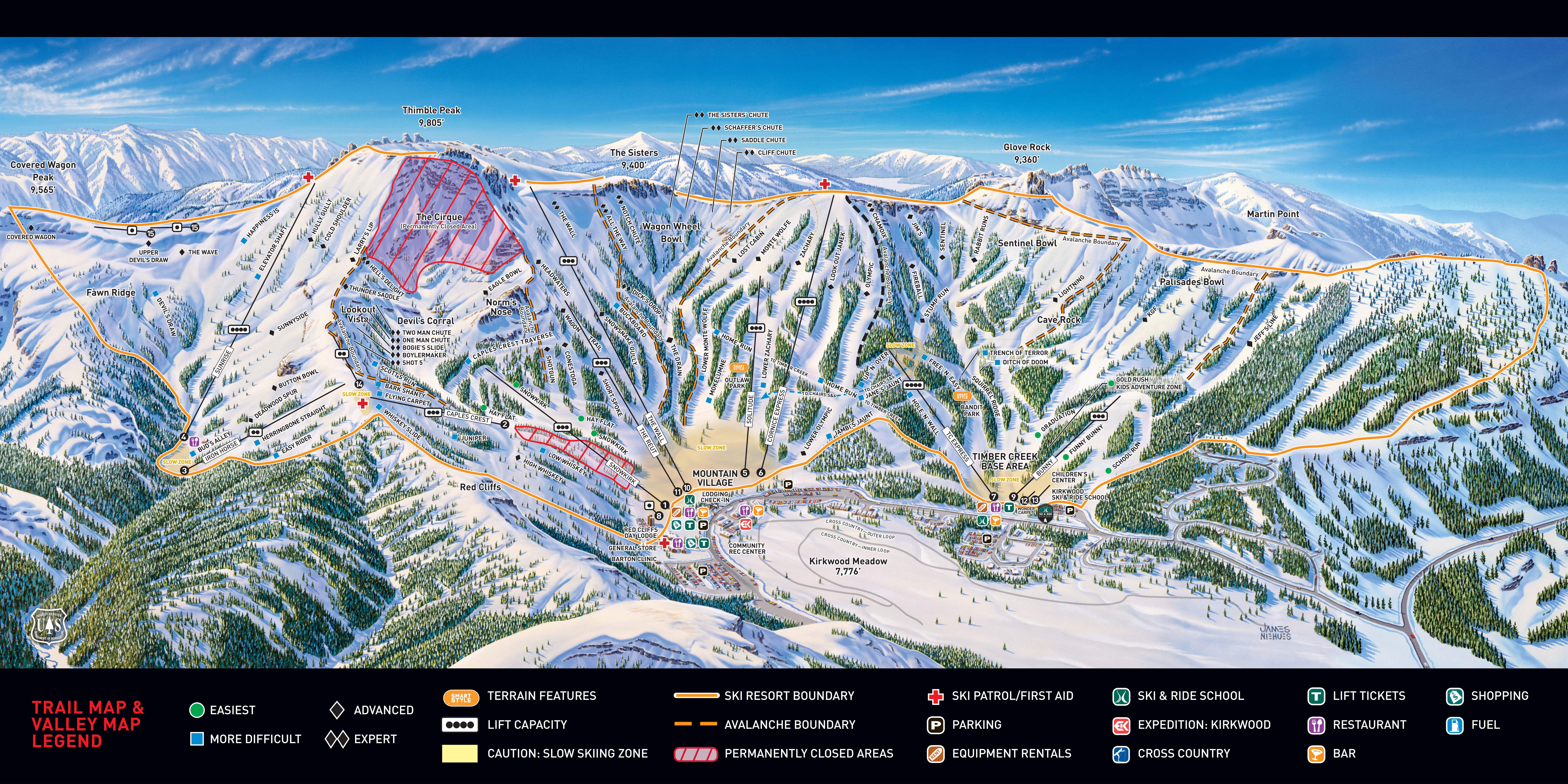 Kirkwood, Lake Tahoe Ski Trail Map – Free downloadable piste maps.