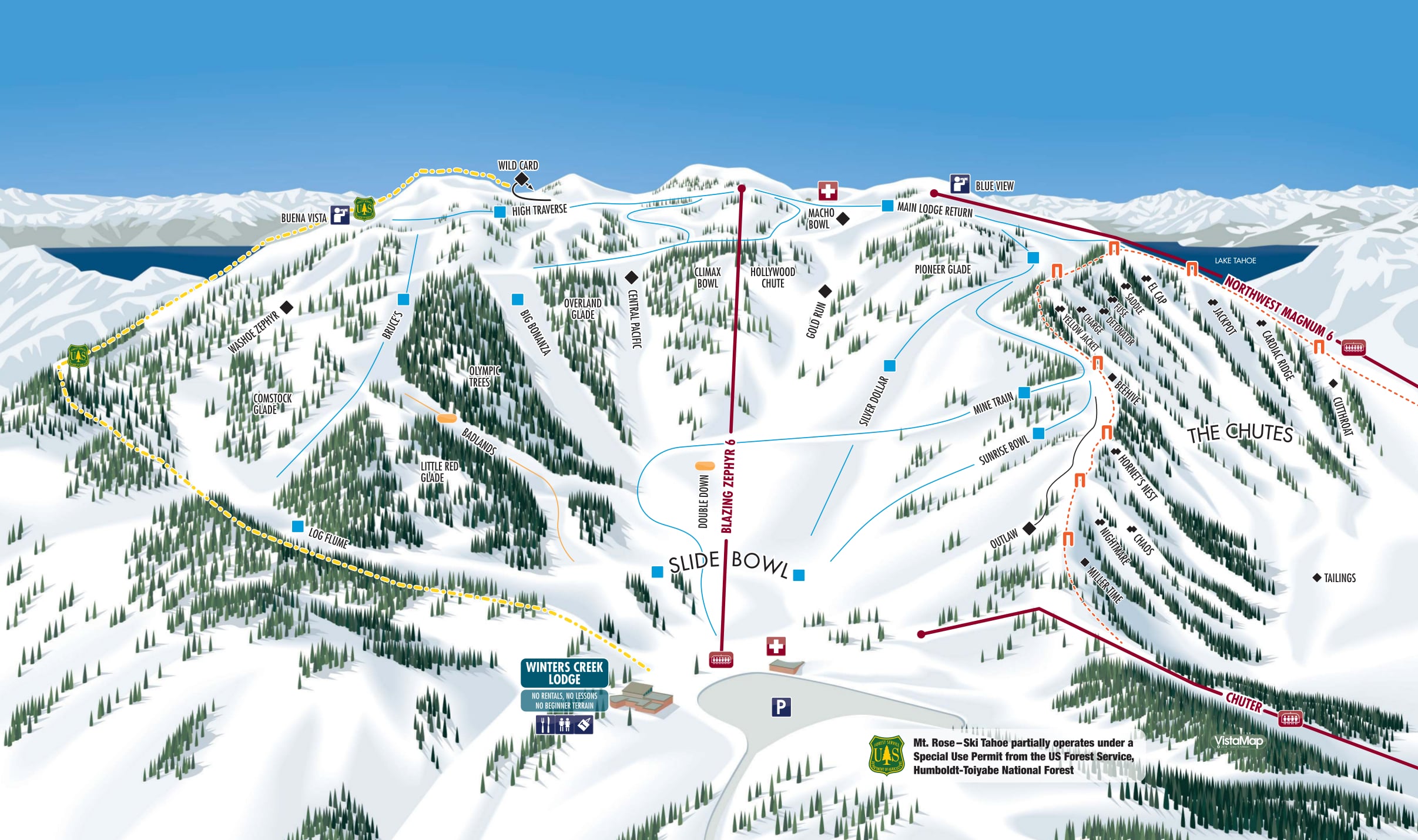 Mount Rose, Lake Tahoe Ski Trail Map Free Download