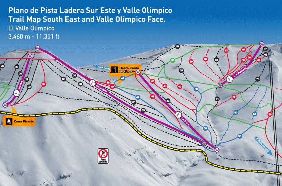El Colorado Ski Resort Ski Trail Map South East Face Ski Trail Map 