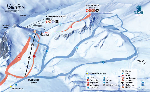 Valfrejus, Varsant Italien Ski Trail Map