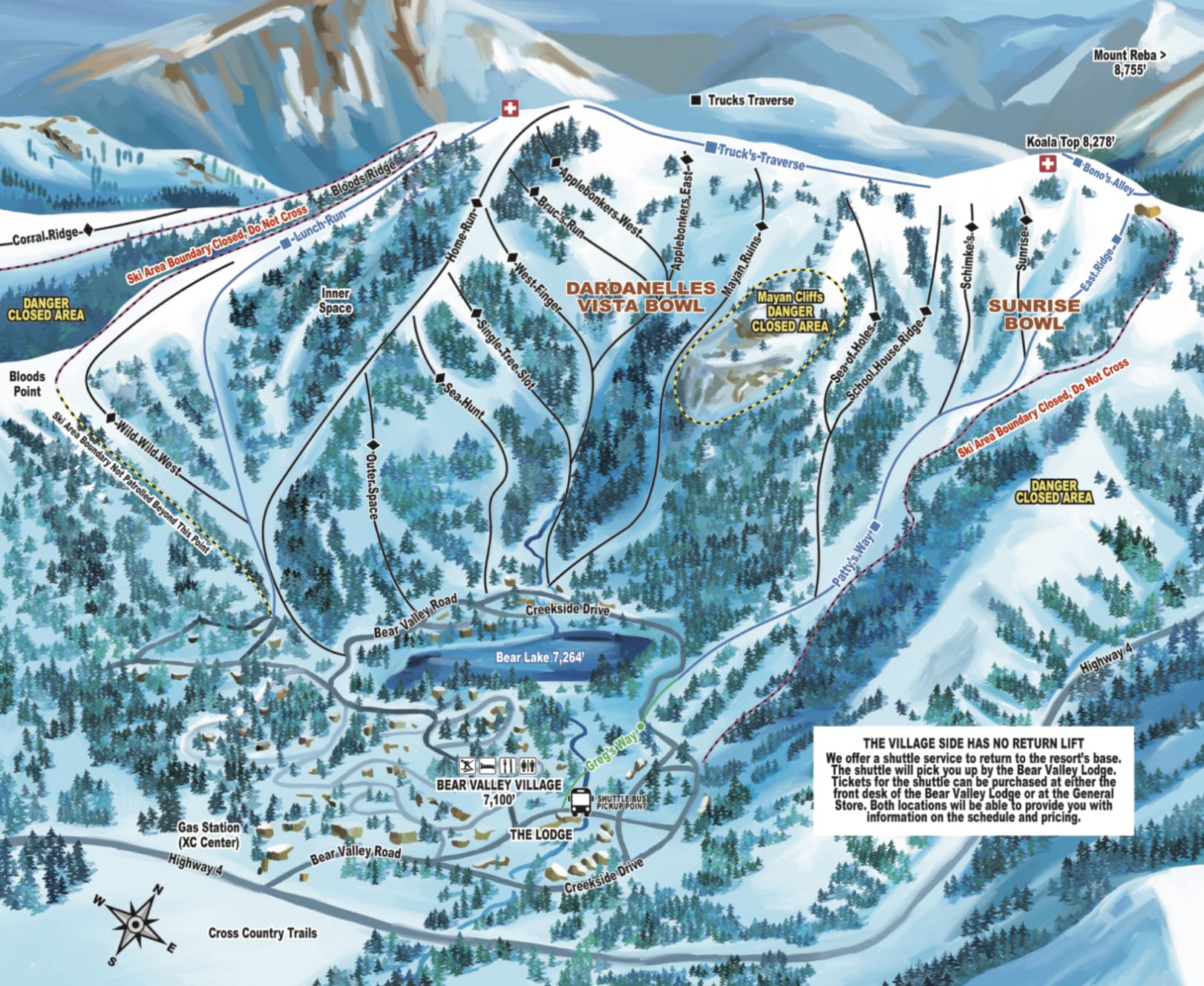 Bear Valley Ski Resort Piste Map Village Side