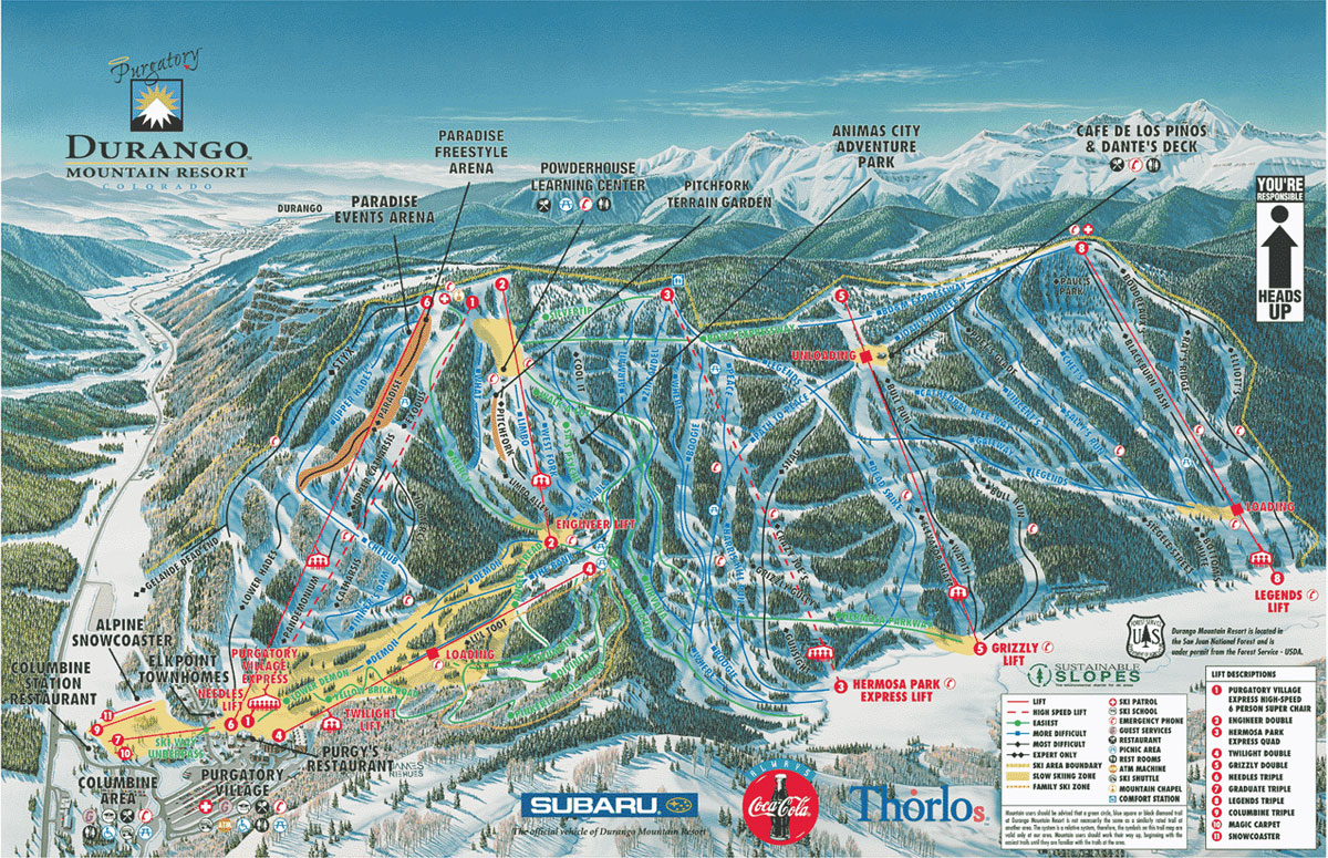 Durango, Colorado Ski Resort Ski Trail Map